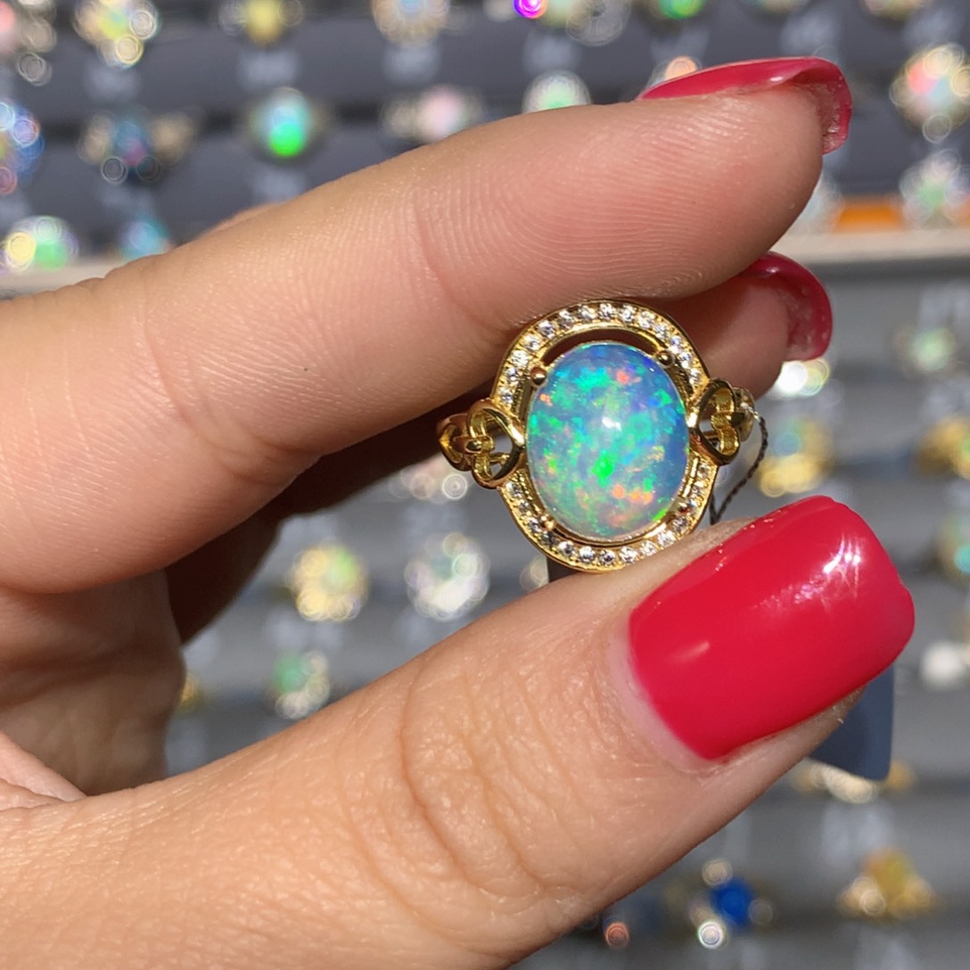 银S925镶嵌欧泊欧泊戒指l