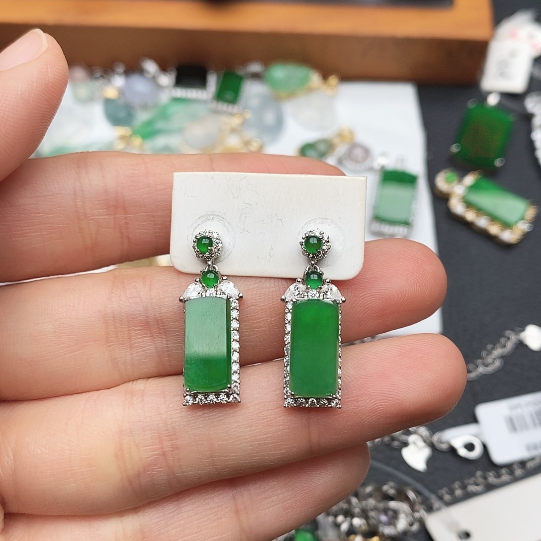 翡翠银S925镶嵌戒指无事牌耳坠