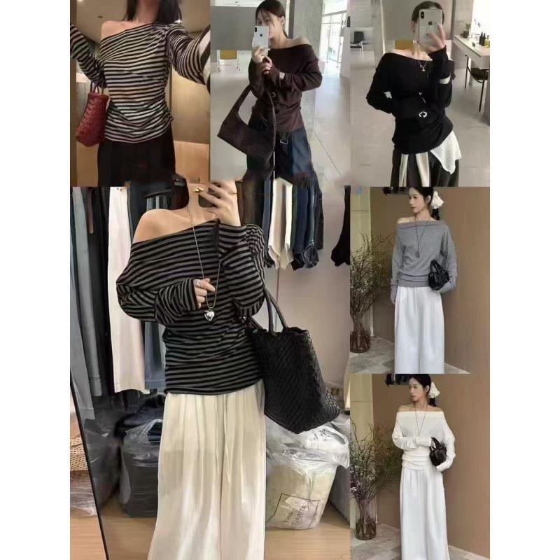 DALIANSU/大脸酥-4624   秋季设计感斜肩长袖上衣