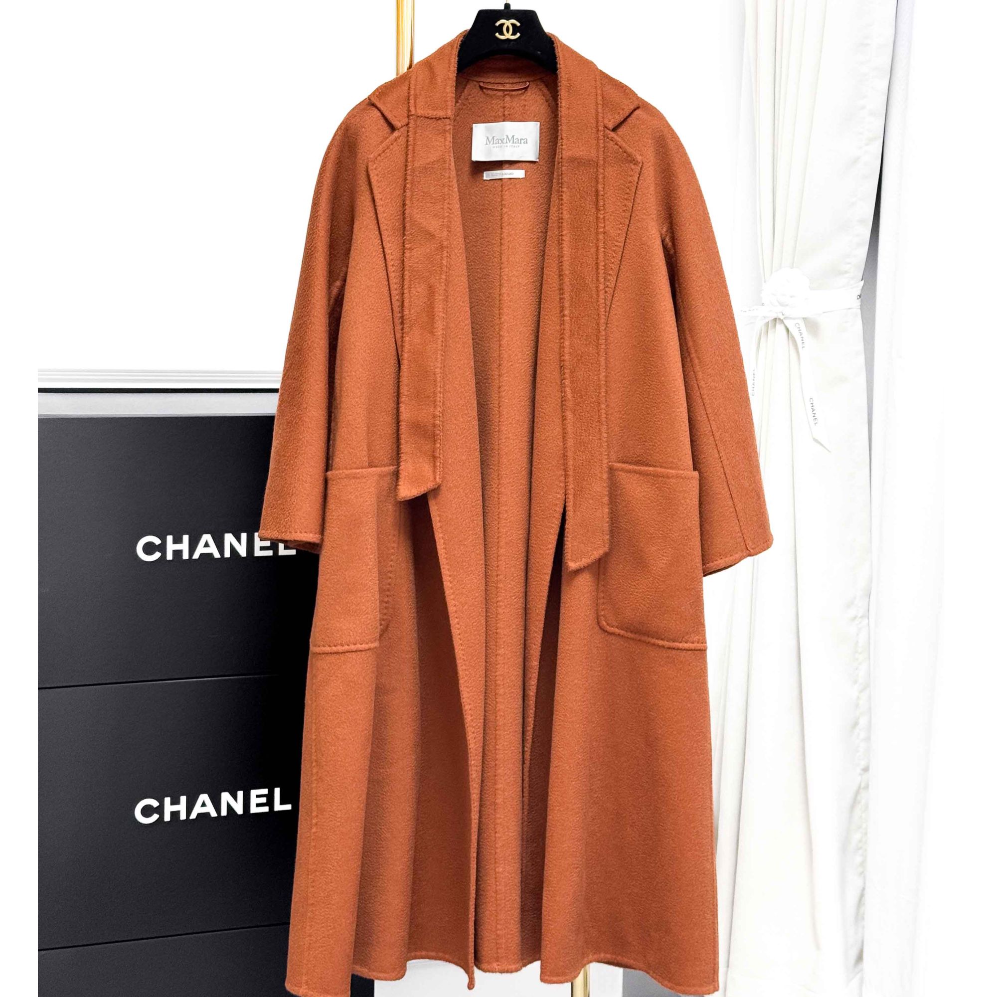 99新 MaxMara F32码Labbro焦糖色经典浴袍款羊绒大衣