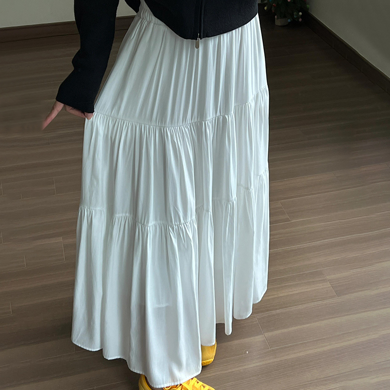 白色蛋糕裙女2025春夏新款中长款高腰a字蓬蓬裙芭蕾小个子半身裙