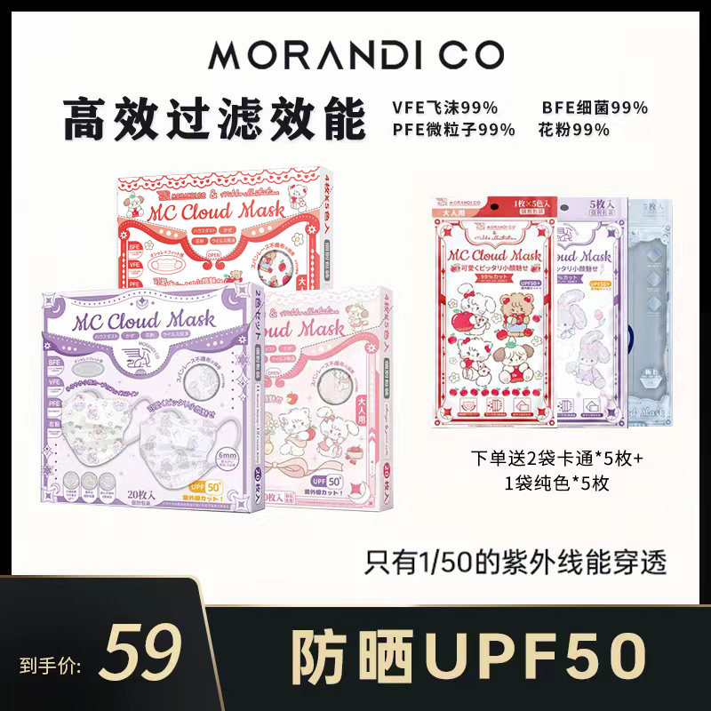 Morandi co云朵美颜防晒口罩一次性独立装夏季超薄一次性高颜值