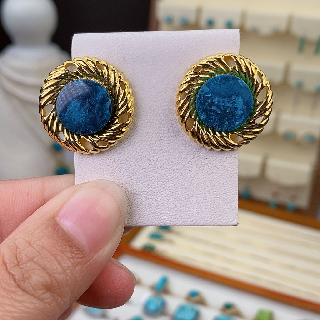 绿松石耳饰银S925镶嵌