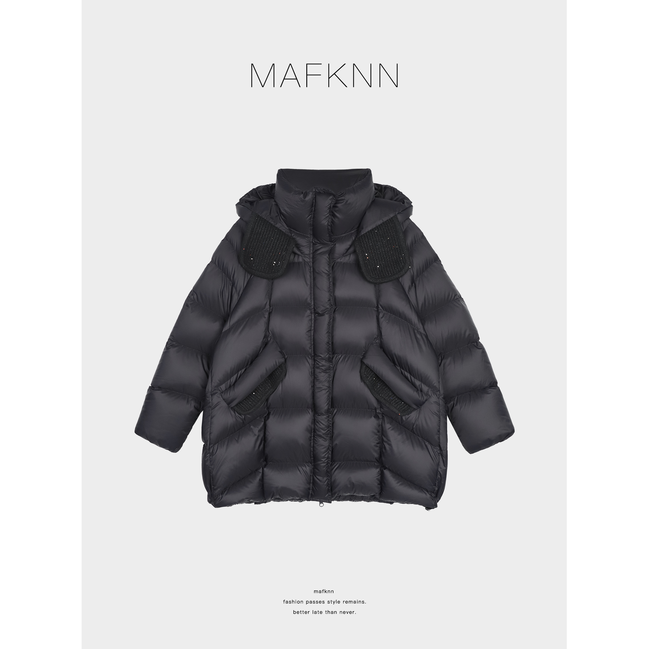 MAFKNN/玛肯时尚休闲简约纯色百搭冬季带帽90白鸭绒羽绒服MK13516