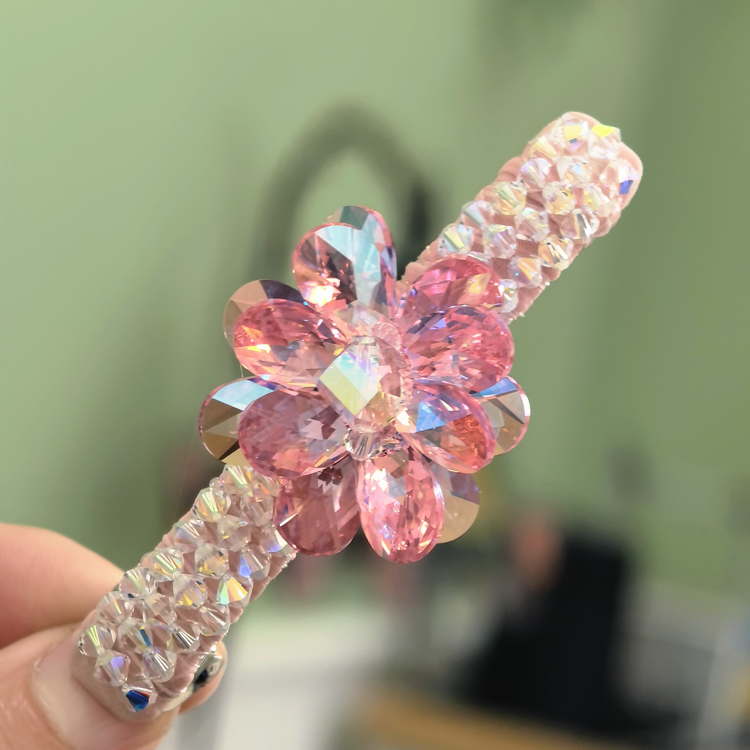 FUXI/福熙精品施华洛新款重工粉色冰晶花八公分弹夹WM-1206