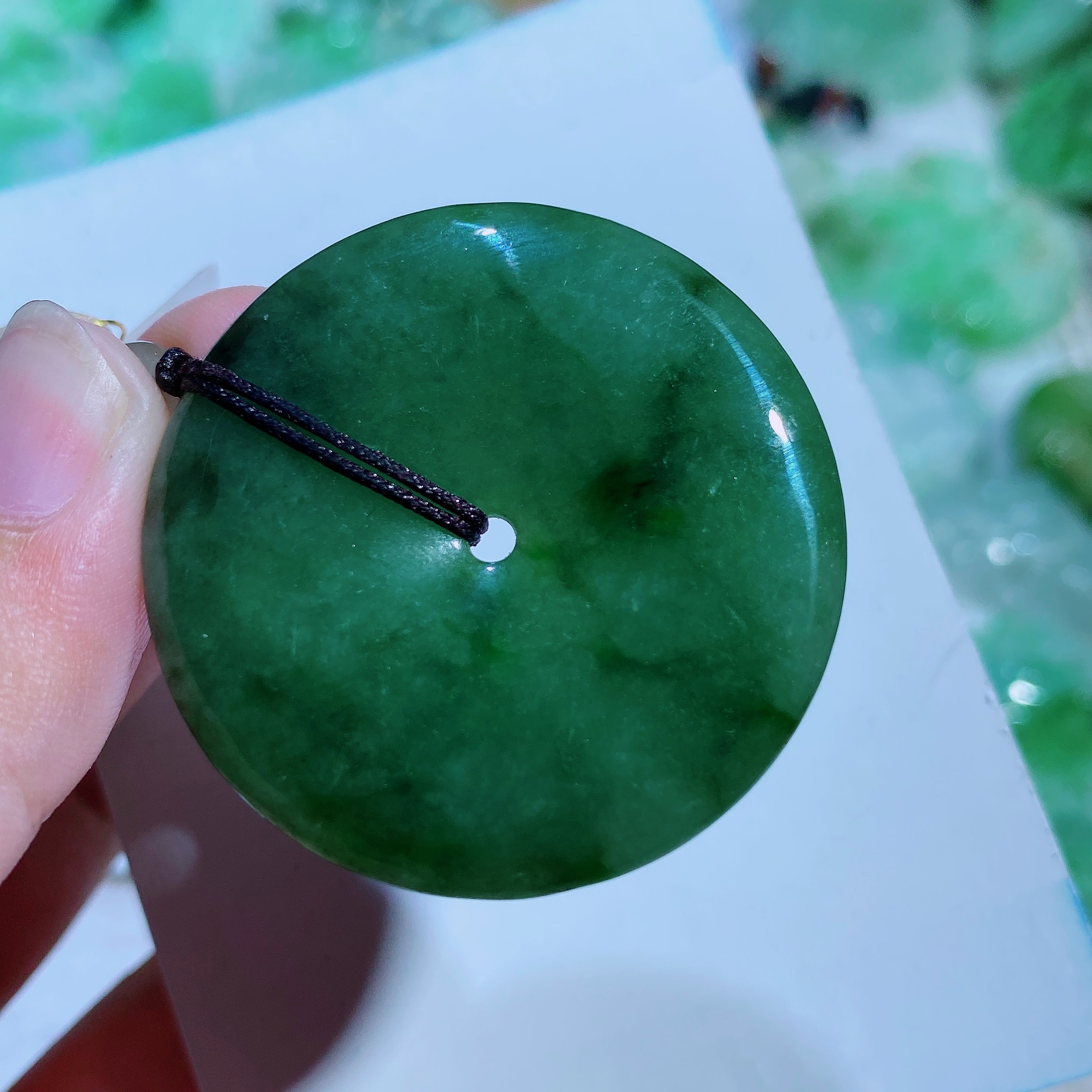 缅甸天然翡翠A货深绿平安扣吊坠