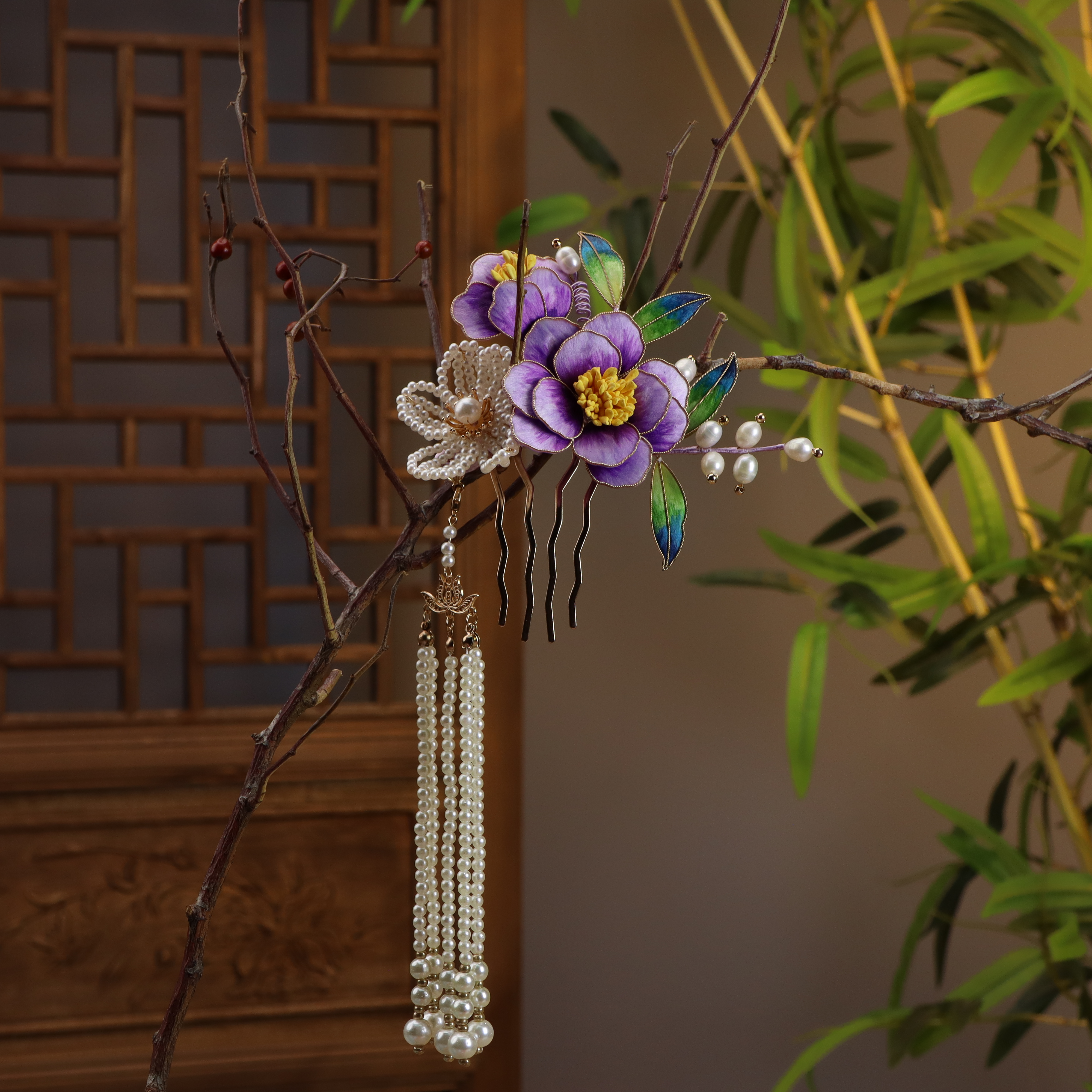 【游园惊梦】非遗掐丝绒紫牡丹花花发钗百搭复古古风简约日常古典簪