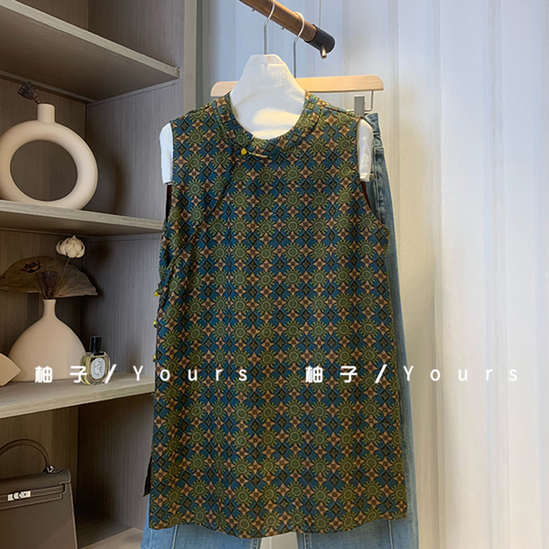 柚子yours【翠韵斑斓】100桑蚕丝泥染香云纱提花斜襟盘扣奥黛上衣