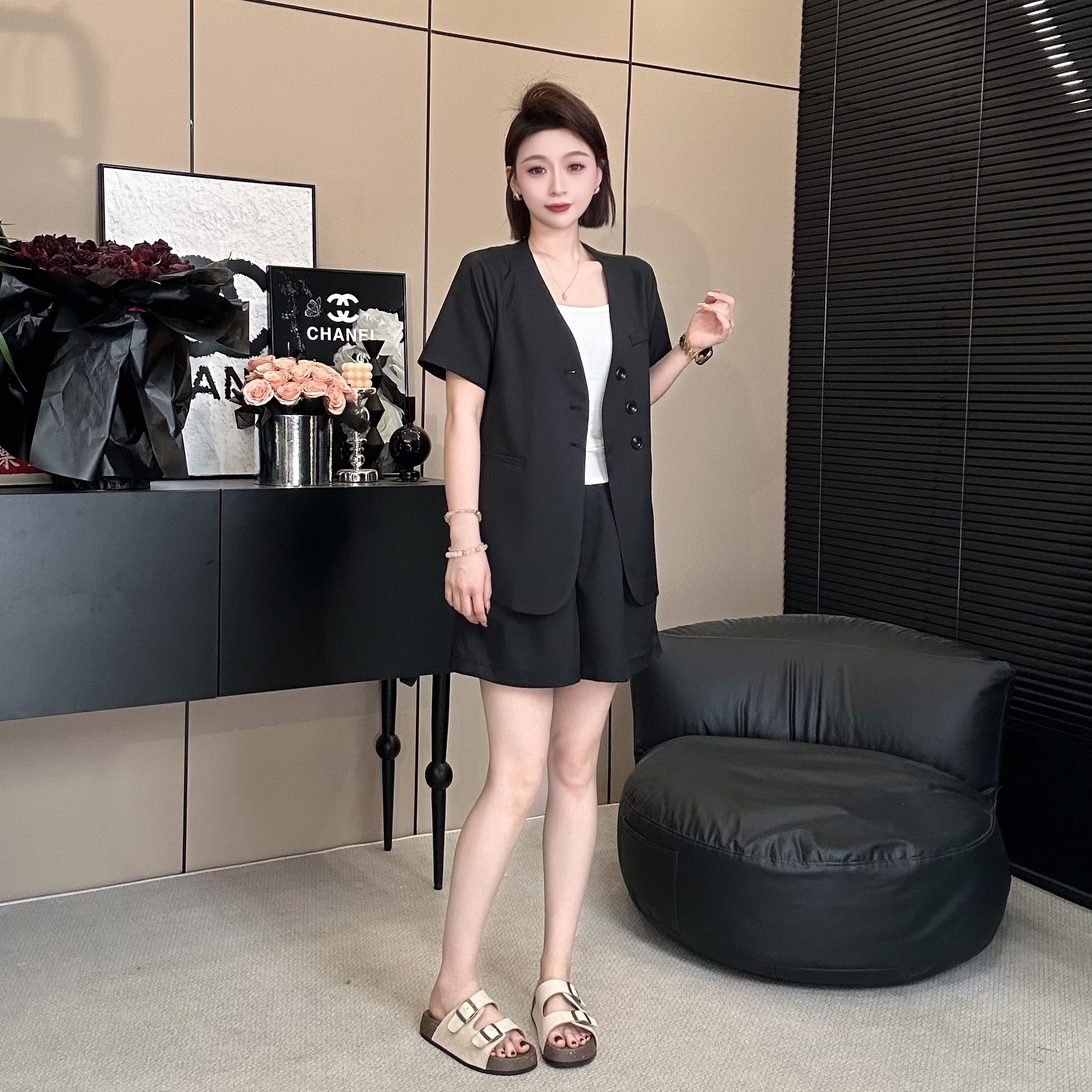 亚麻西装面料套装 2025 夏季休闲气质显瘦薄款小个子两件套女3016