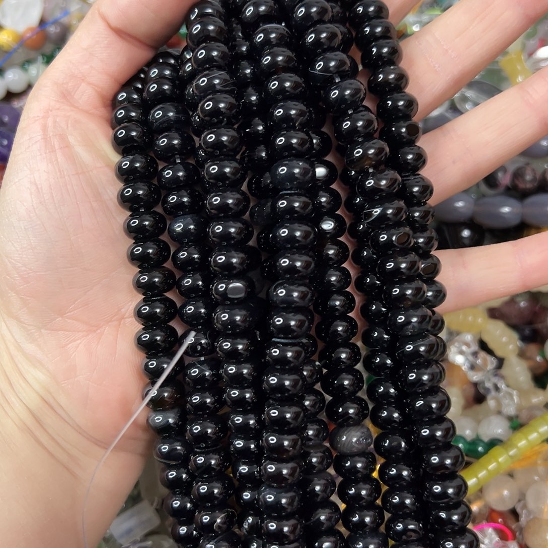 玛瑙/玉髓未镶嵌珠宝半成品，卡10黑玛瑙算盘一条