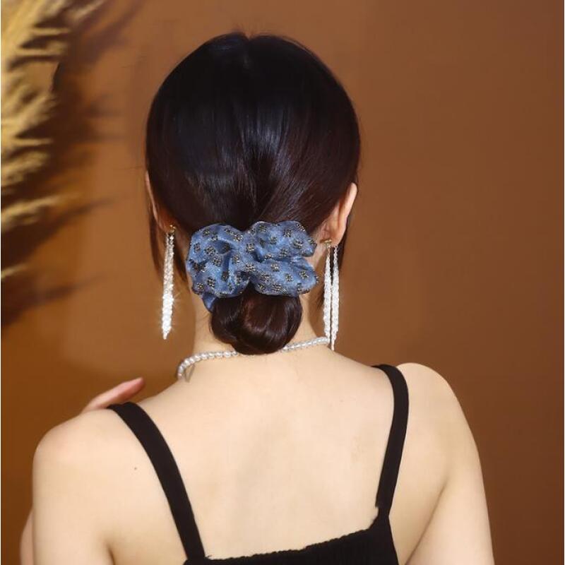 诗泊雅 高弹力欧根纱格子头绳法式高级感时尚双层发圈女耐用低丸