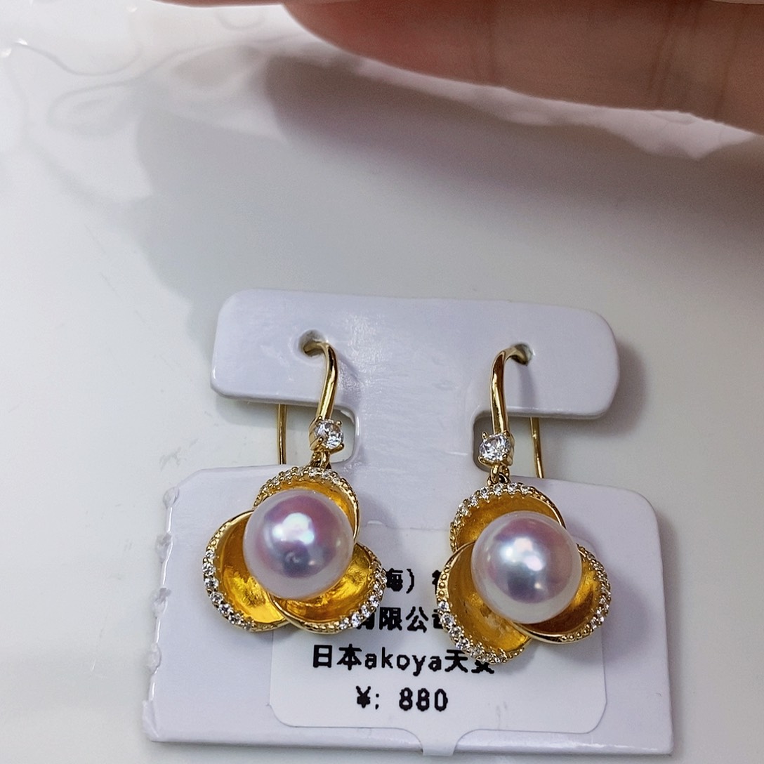海水珍珠特价不退不换极光akoya天女耳饰银S925镶嵌