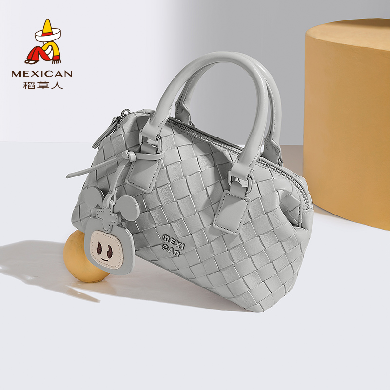 稻草人包包女新款编织风波士顿包早秋慵懒格子手提斜挎包通勤女包