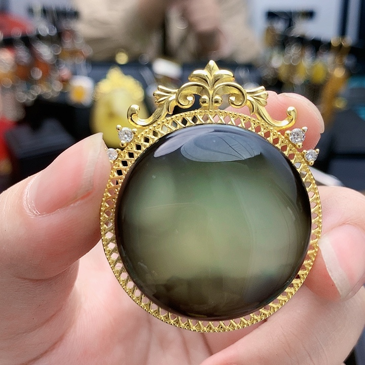 琥珀裸石银S925镶嵌坠