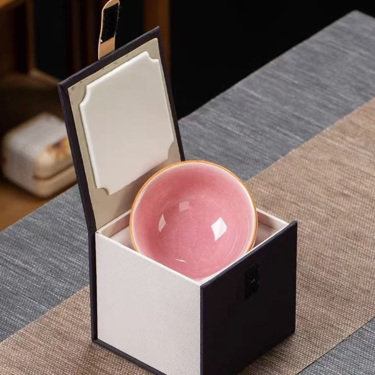 樱花粉冰裂杯陶瓷杯高端茶杯带礼盒