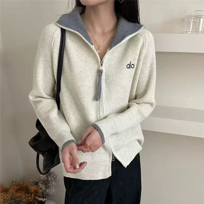 一襟双型 简约百搭双拉链拼色设计绵羊毛针织开衫 YLXR-6200349