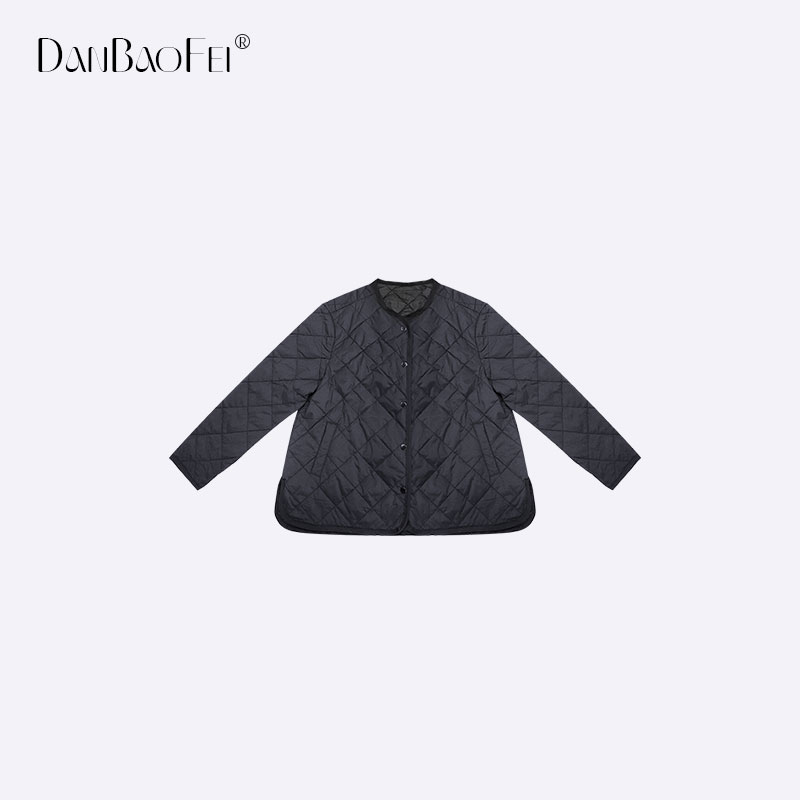 【ZHOU预】 菱格纹理宽松圆领绗缝娃娃摆棉衣外套 YLM00186