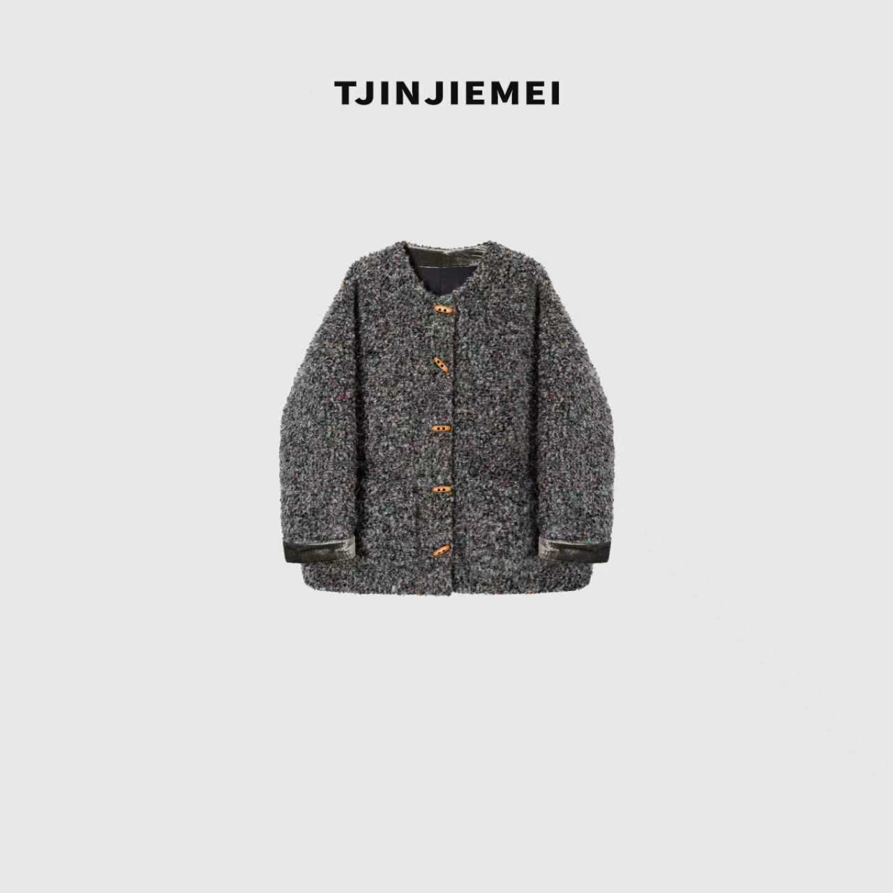 T井姐妹【灰色调】设计感65绵羊毛混纱小香风羽绒外套YRF2510-TJ590