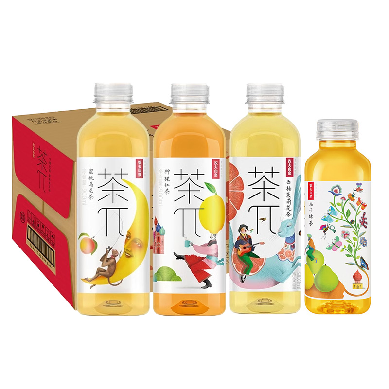 农夫山泉茶派π茶兀900ml+500ml12瓶果汁茶饮料蜜桃乌龙柠檬红茶