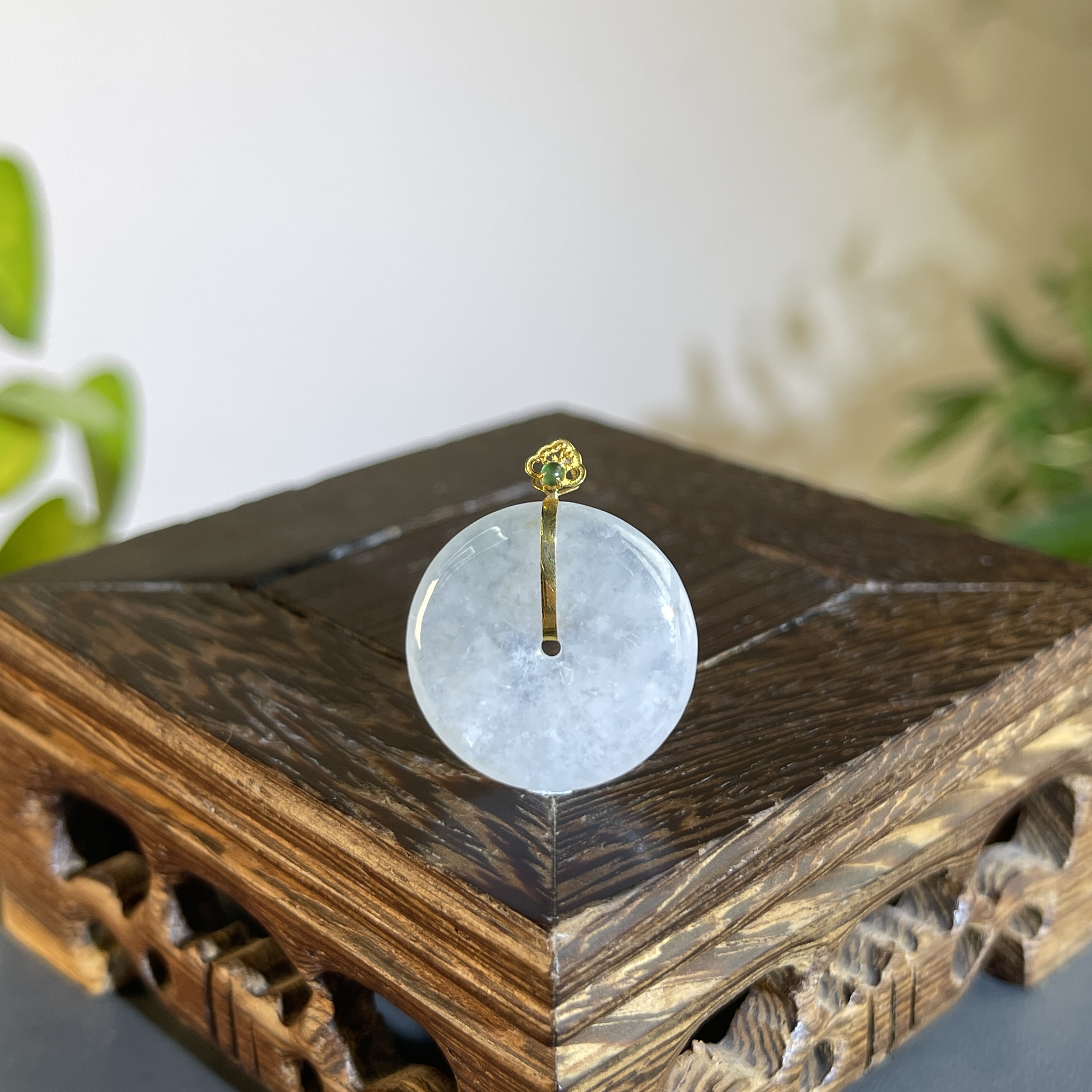 JTB31-164  天然翡翠缅甸A货  18K镶嵌平安扣