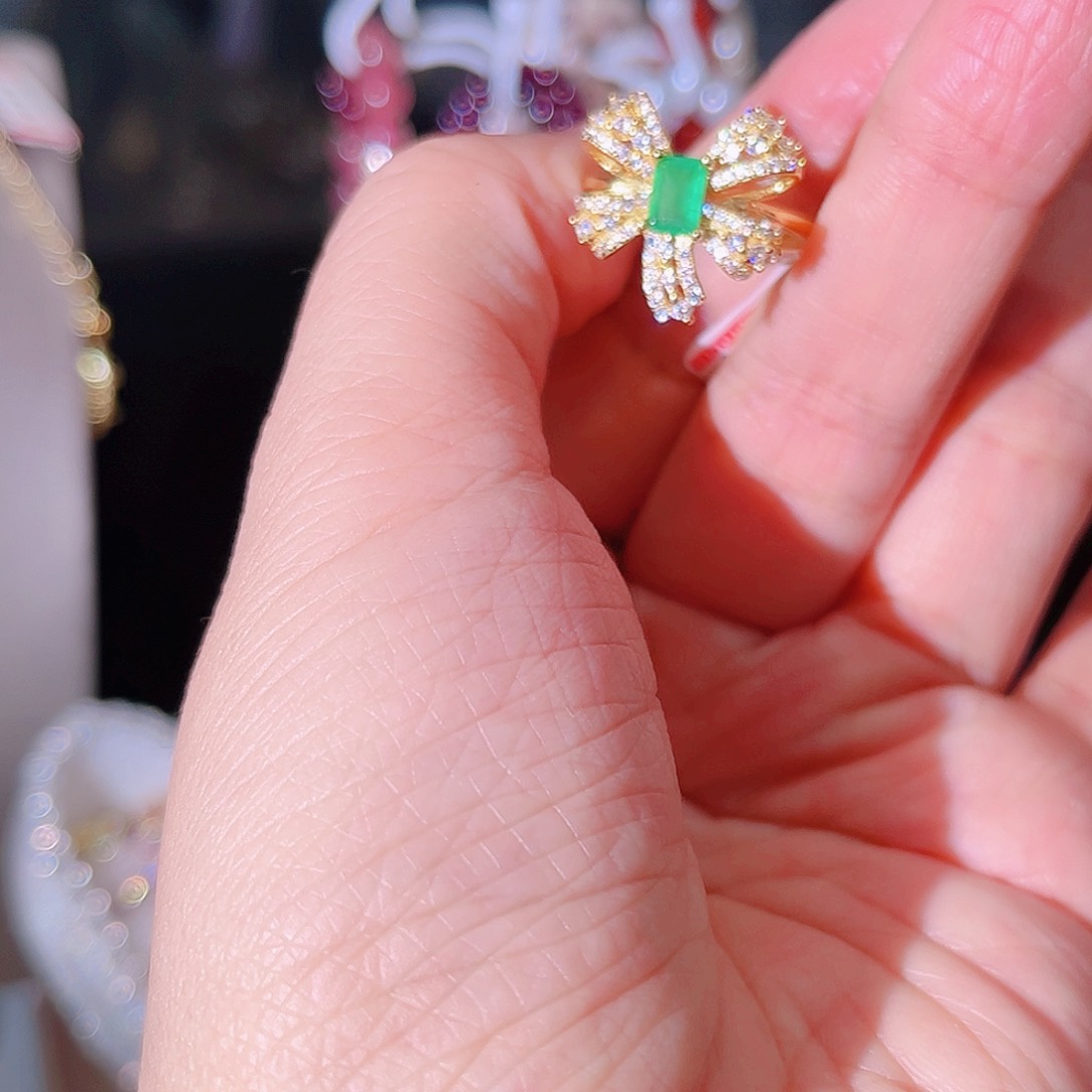 祖母绿戒指银S925镶嵌