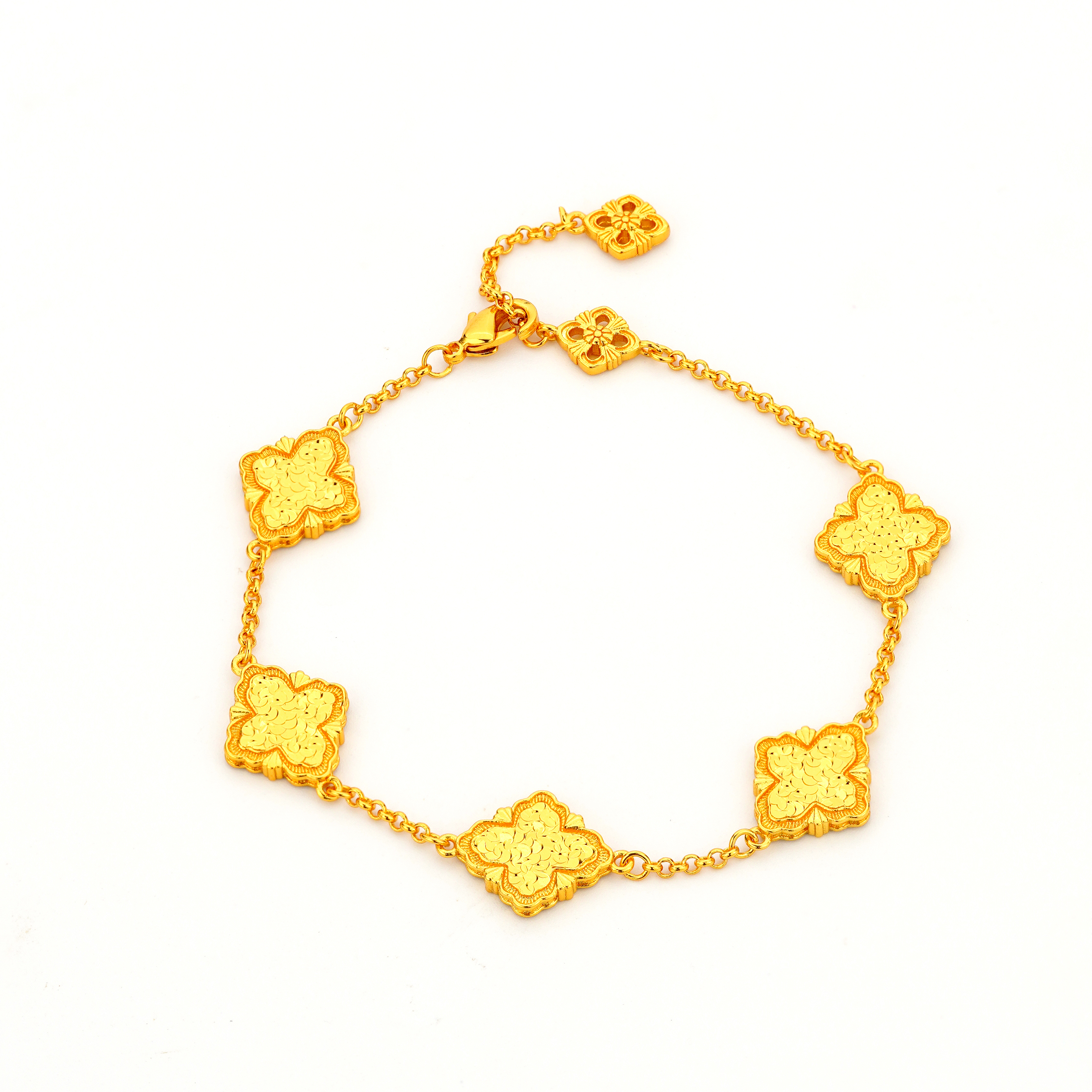 铜合金手链 新中式碎冰冰布布四叶花手链 B1