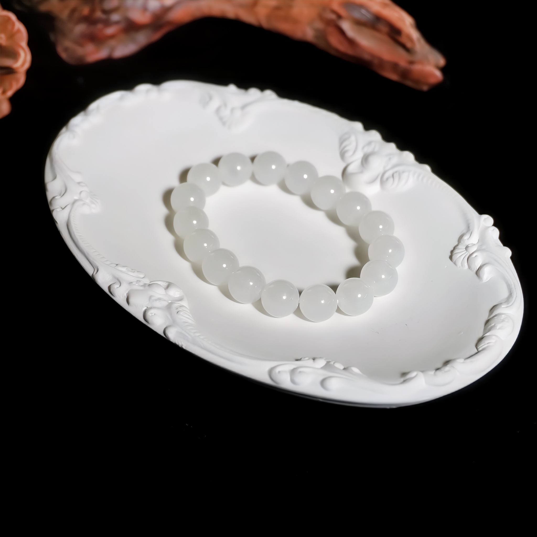 H284 和田玉未镶嵌 和田白玉圆珠10m素串