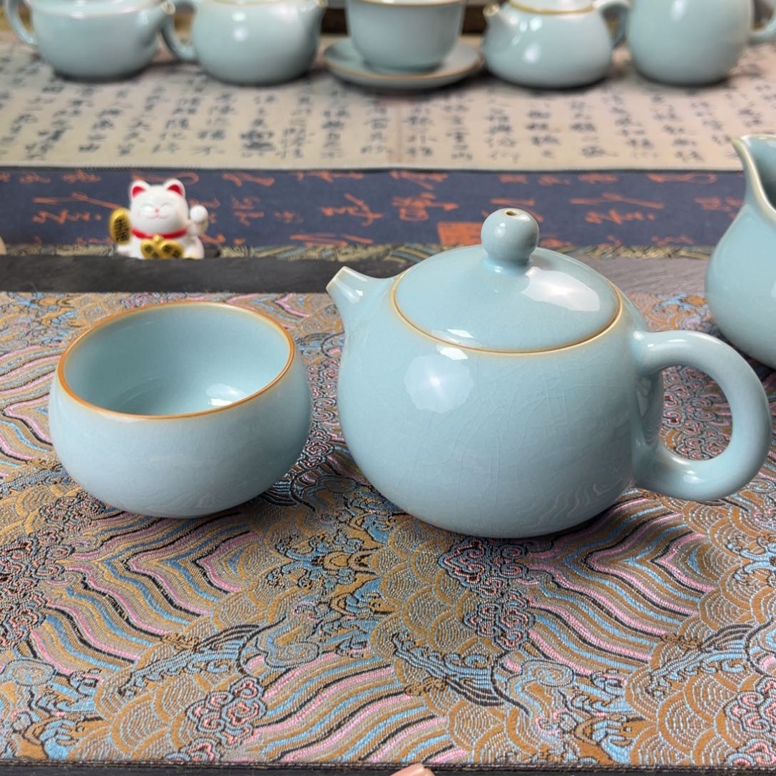 忘*草天青色西施壶➕两杯子