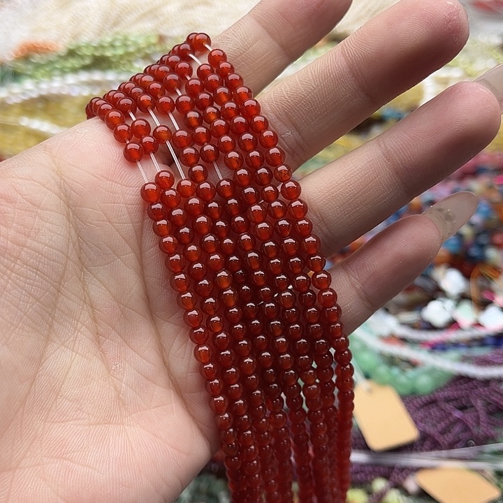 玛瑙/玉髓珠宝半成品未镶嵌一条4mm左右红玛瑙