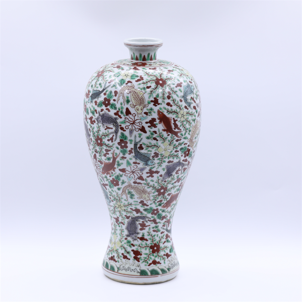 古董/古玩/瓷器/五彩鱼藻纹梅瓶LOT4182-G1/老物件