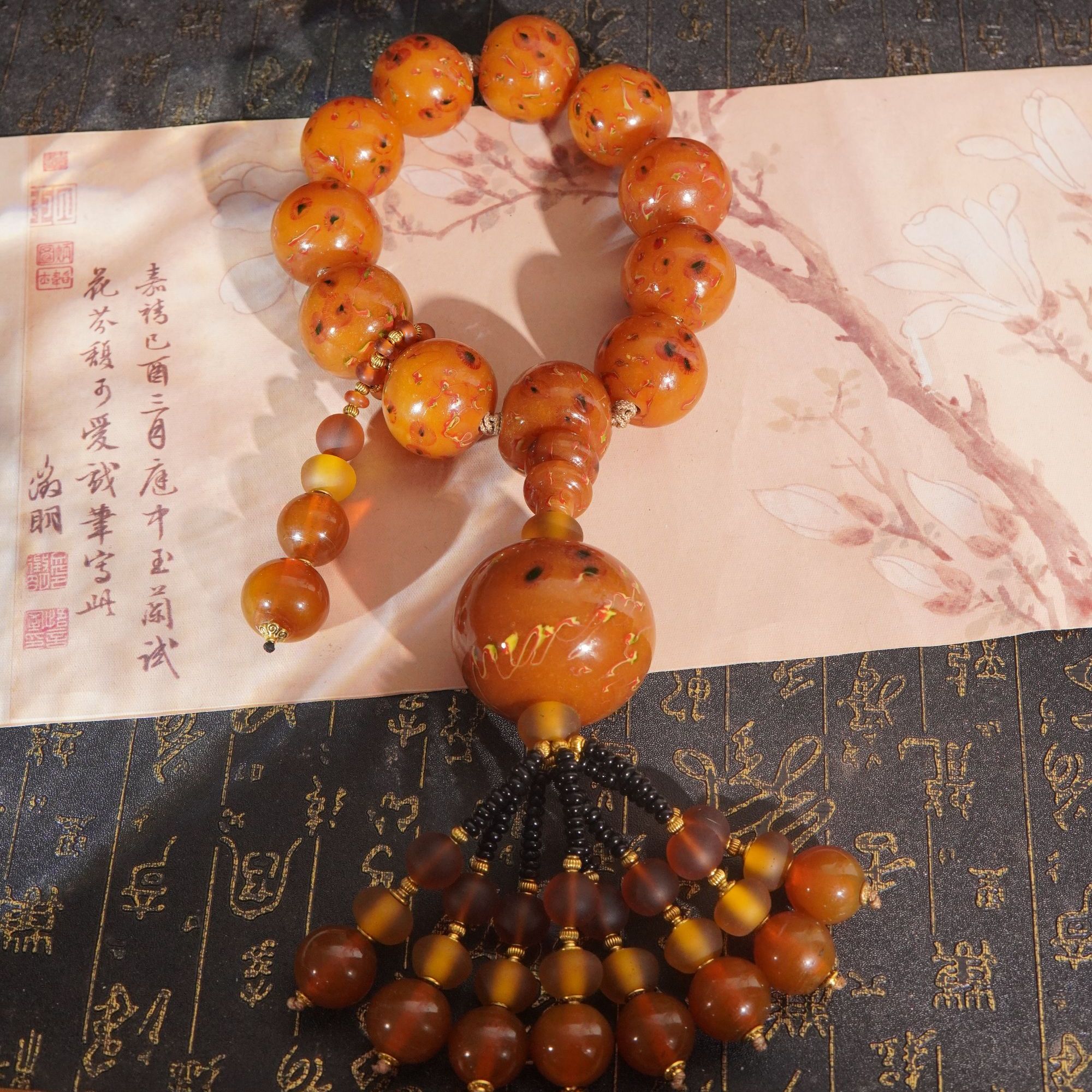 老琉璃复古百搭棕色凤眼手持123008