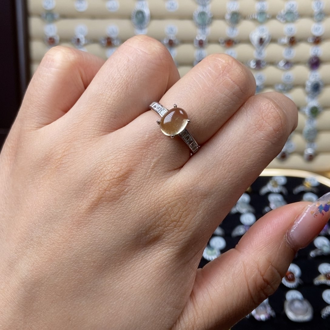 黄晶戒指银S925镶嵌浪**_