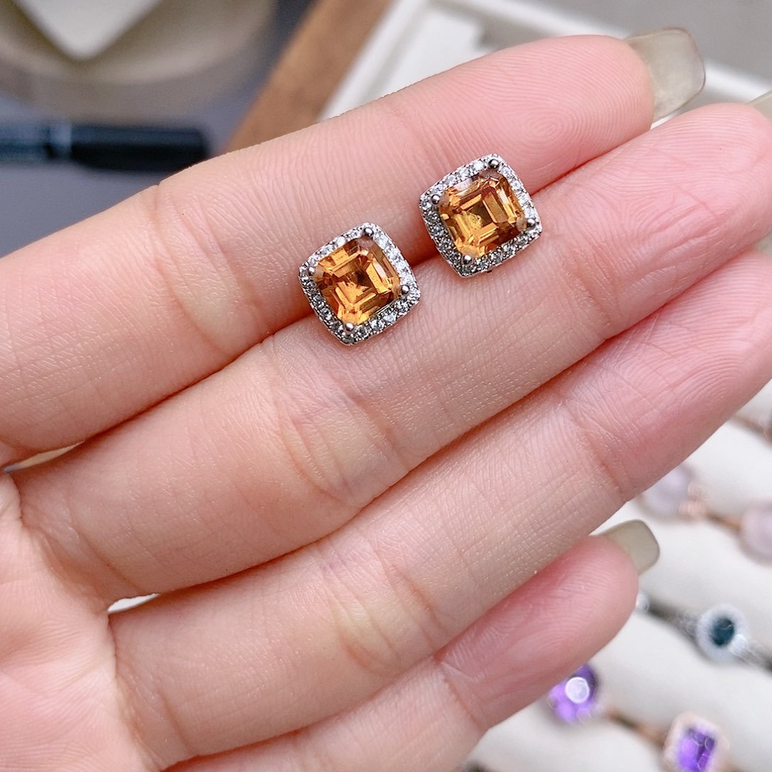 水晶耳饰银S925镶嵌耳钉