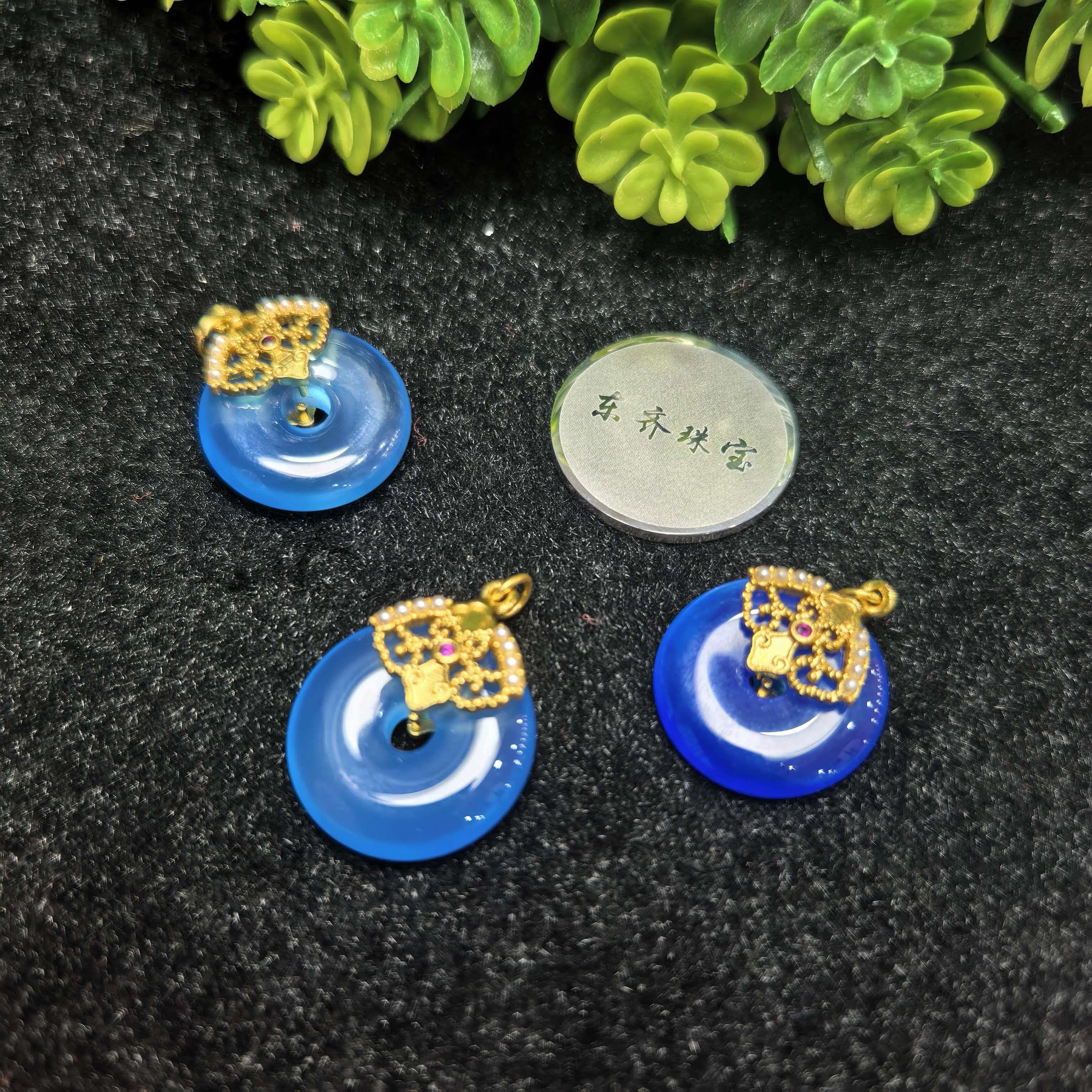 ST7467【东齐珠宝】海蓝之谜玛瑙蓝平安扣-配皮绳-多样性发只发一件