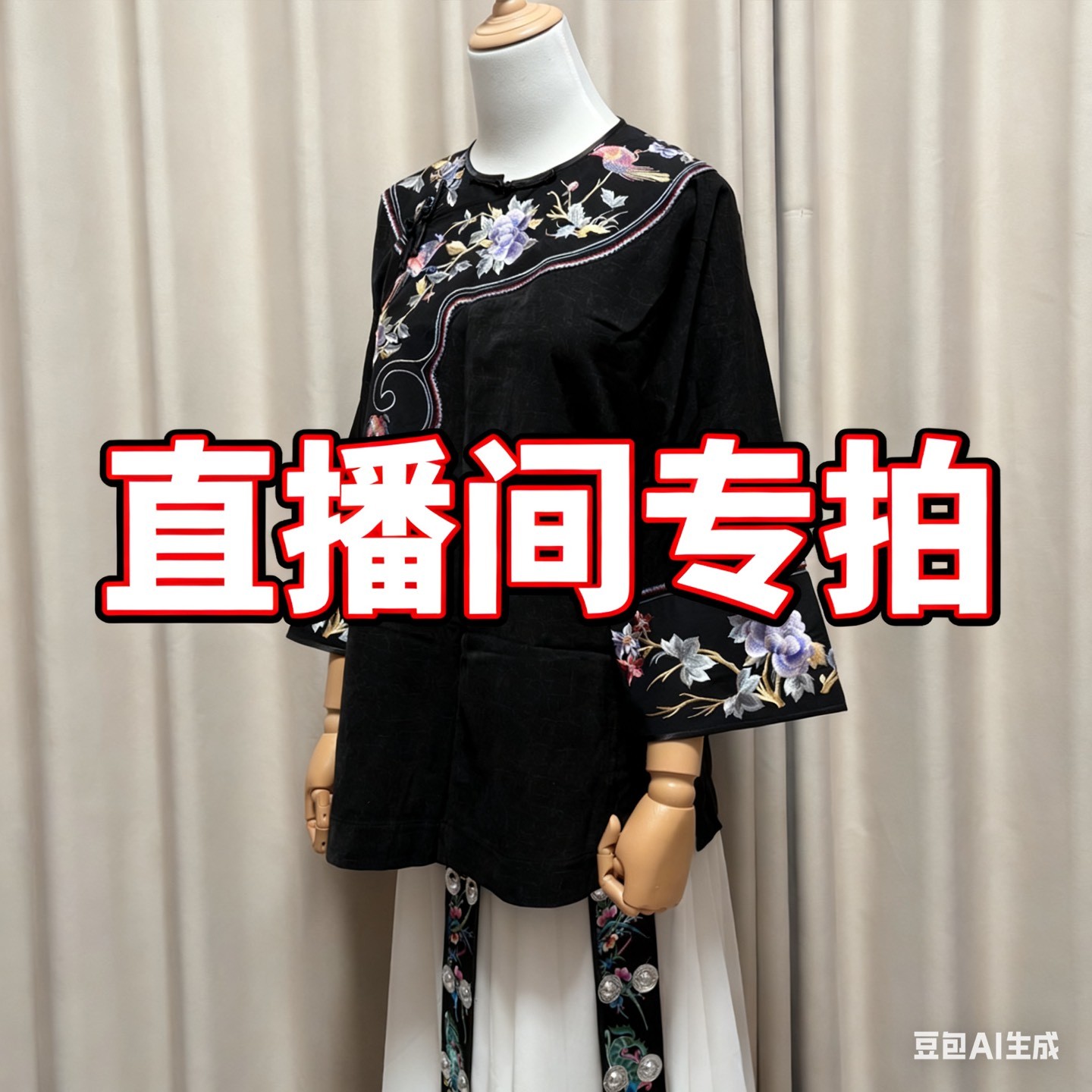 苗族风格单件提花黑底刺绣上衣