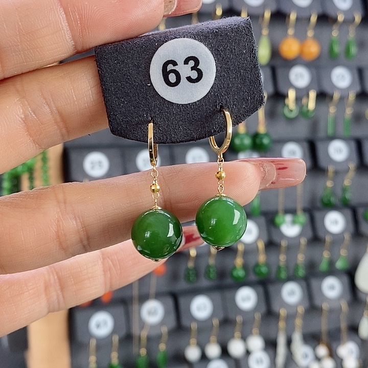 和田玉耳饰18K金镶嵌