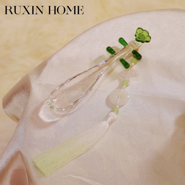 如馨·玻璃茶匙琵琶茶勺茶铲赏茶荷功夫茶道茶具配件 绿色