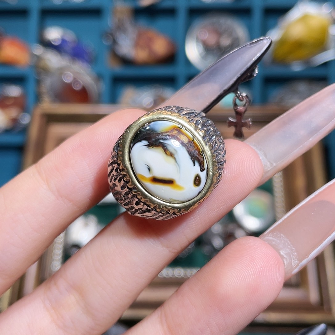 琥珀银S925镶嵌戒指