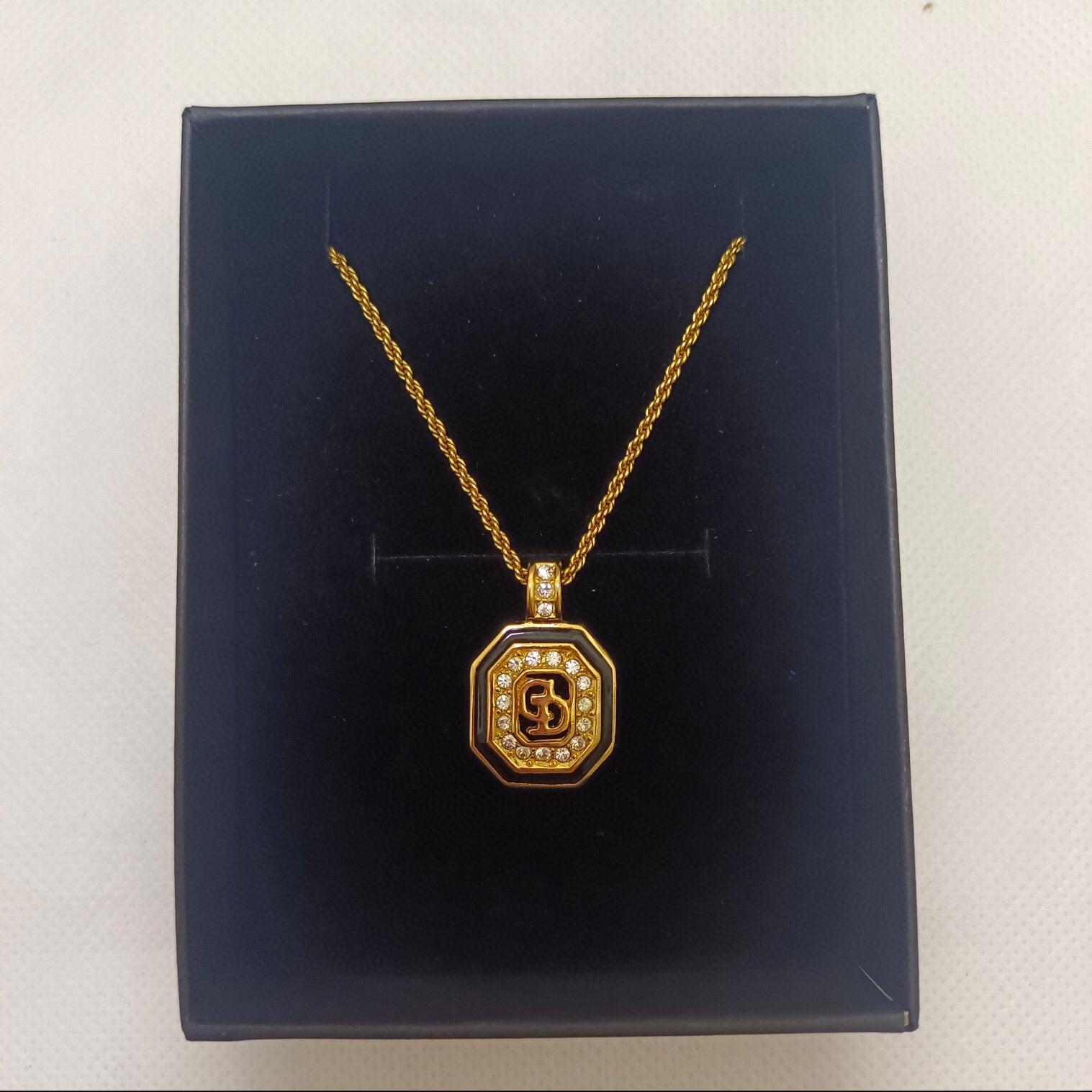 95新 DIOR/迪奥 迪奥金色珐琅八边形满钻项链