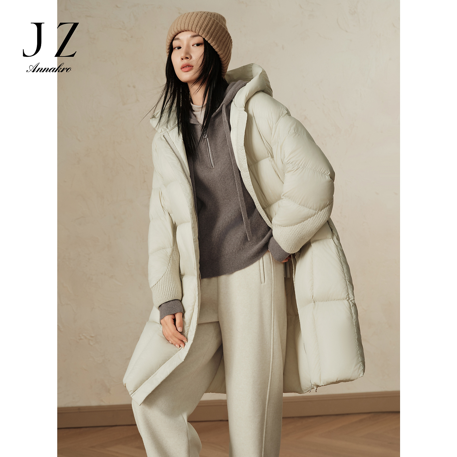 【辛小北专属】玖姿安娜蔻JTED03156设计针织拼接鸭绒长羽绒女冬