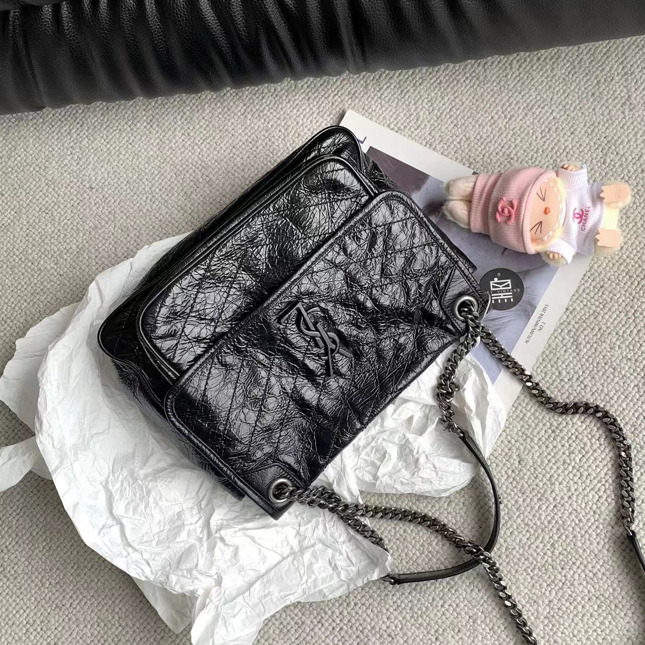 95新 YSL/圣罗兰 黑银niki包中号 28cm 无d扣 13885321