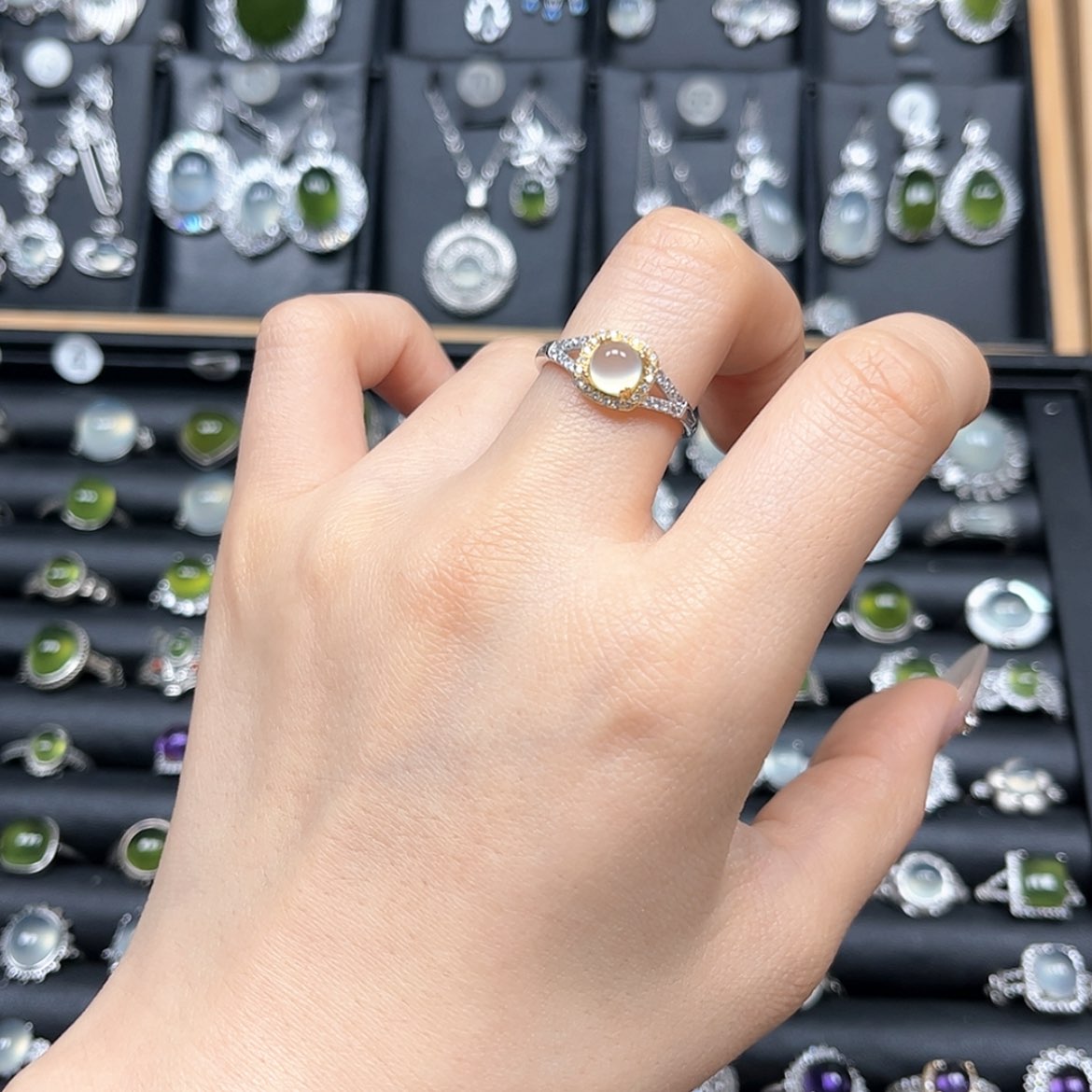 【闪购商品】岫玉戒指银S925镶嵌K*·