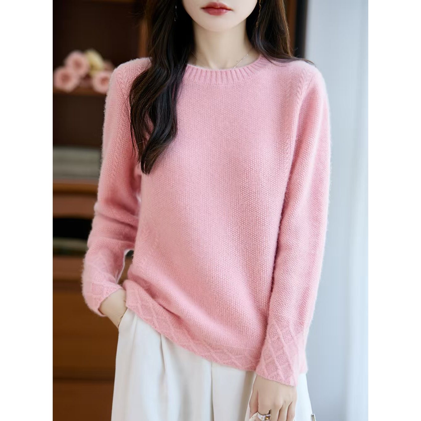 【梅姐专属】七针加厚宽边圆领羊毛衫YM-QHNJRG-934