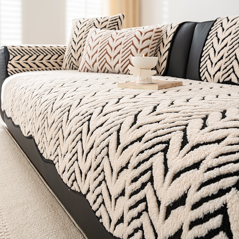秋冬新款防滑轻奢毛绒沙发垫直排固定全盖靠背巾加厚防猫盖布巾