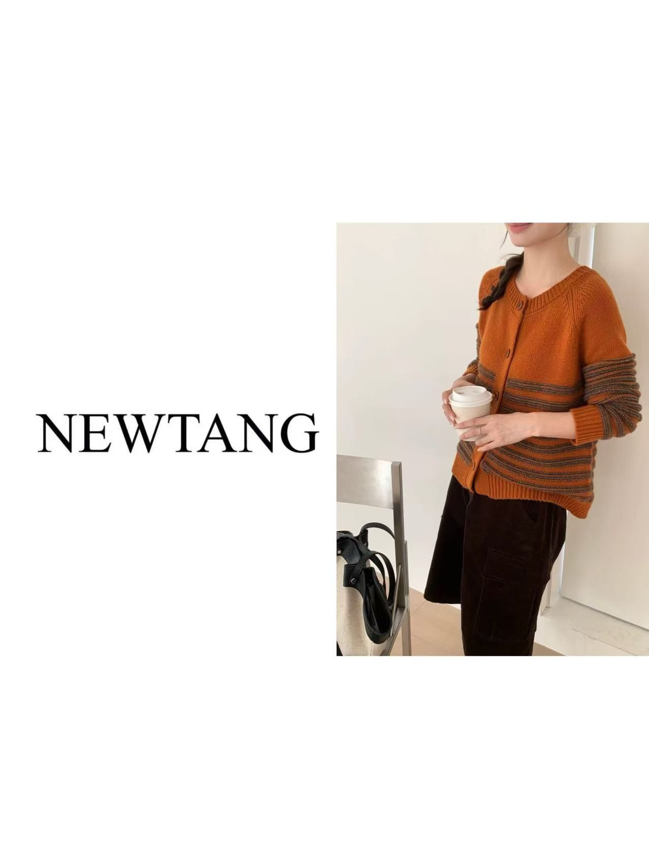 【凛冬】385秋冬新款圆领常规款长袖开衫针织衫   桔