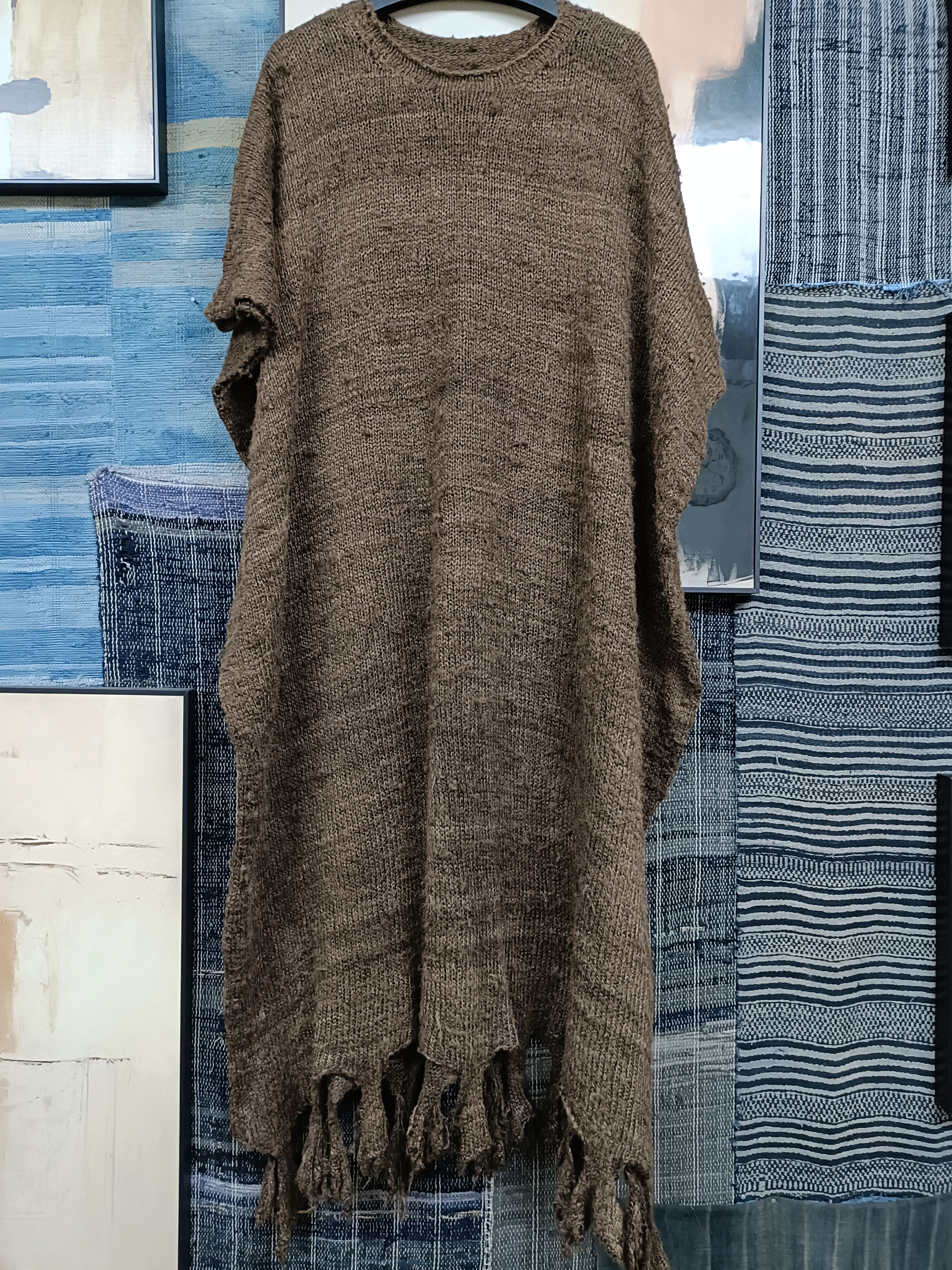 手工编织植物染色柞蚕丝手撕边长款马甲（衣长112厘米胸围160厘米）