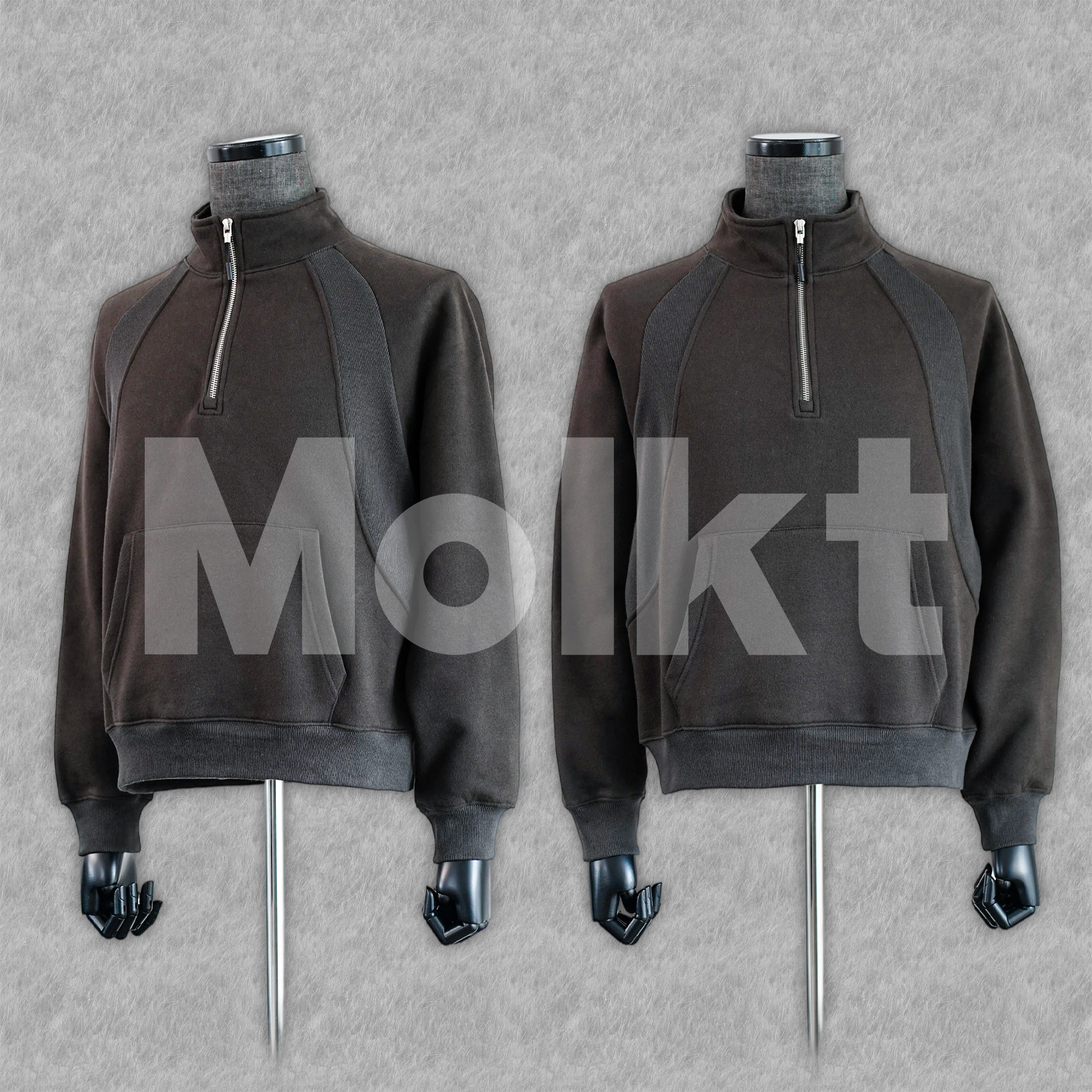 MOLKT好看的东西不分性别 Scuba男款半拉链立领拼接螺纹抓绒卫衣