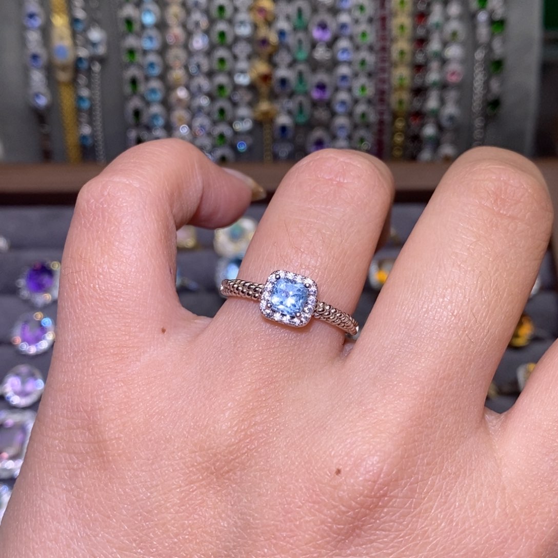 海蓝宝石戒指银S925镶嵌