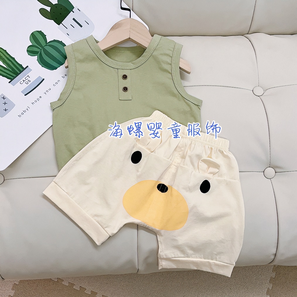 简约无袖套装无骨工艺儿童短裤婴儿幼儿洋气夏天夏装儿童衣服童装