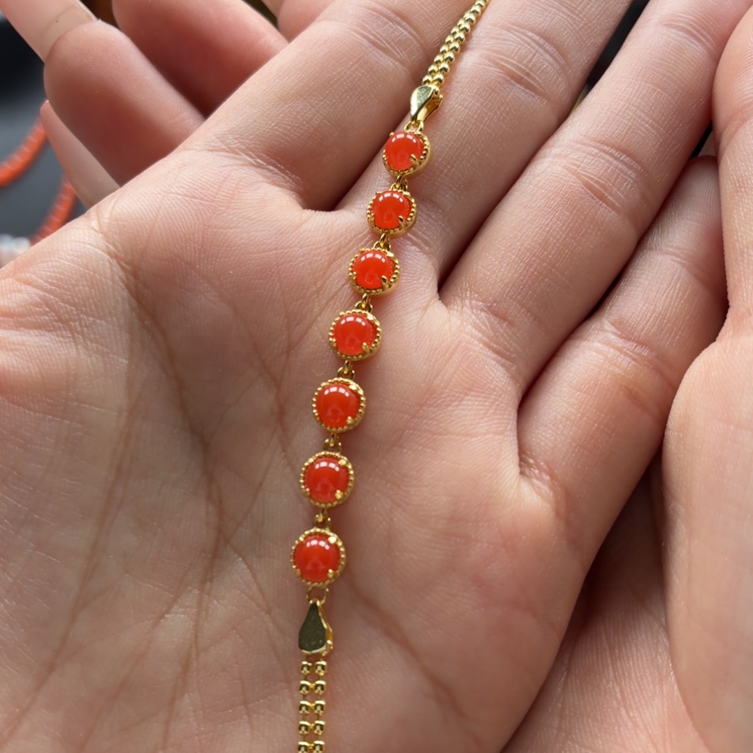 南红玛瑙银S925镶嵌手链原矿保山南红滴水洞手链